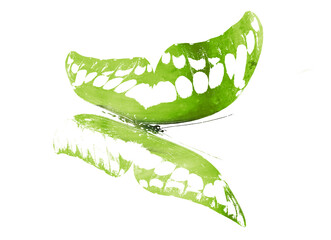 Color watercolor abstract butterfly as imprint, isolated on white background