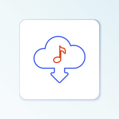Line Cloud download music icon isolated on white background. Music streaming service, sound cloud computing, online media streaming, audio wave. Colorful outline concept. Vector.