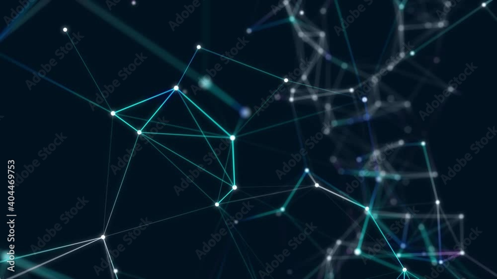 Leinwandbilder Abstract plexus of moving glowing dots and lines. Network or digital connection. Technology background. 3d rendering. 4K. Seamless loop.