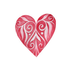 Watercolor heart isolated on white background. Valentine's Day.