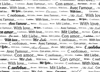 With love text pattern in different languages.