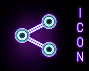 Glowing neon line Share icon isolated on black background. Share, sharing, communication pictogram, social media, connection, network, distribute sign. Colorful outline concept. Vector.