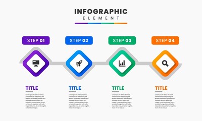 Vector Graphic of Infographic Element Design Templates with 4 Options or Steps. Can be used for Process Diagram, Presentations, Workflow Layout, Banner, Flow Chart, Infographic.