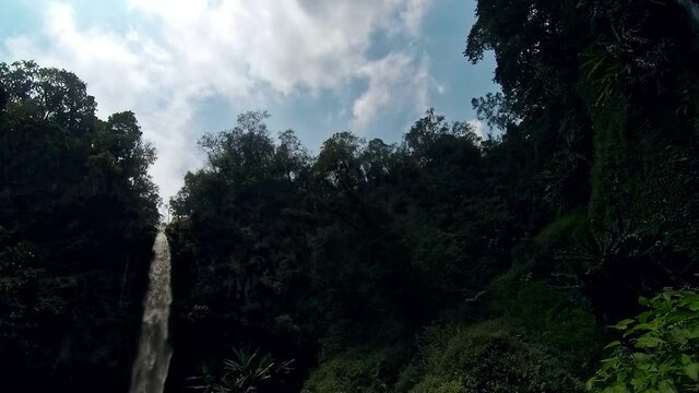 Concept N1 Time Lapse of Waterfall from Below at Coban Watu Waterfall