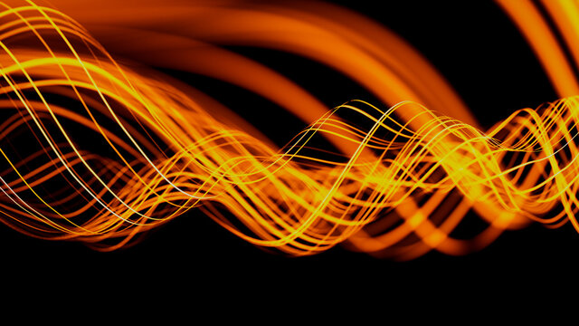 Sound Wave Vizualisation concept. Music audio frequencies represented as High Tech Futuristic Flow line Waves. Abstract background. 3D render