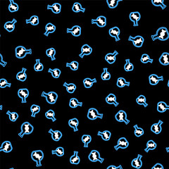 Line DNA research, search icon isolated seamless pattern on black background. Genetic engineering, genetics testing, cloning, paternity testing. Vector.