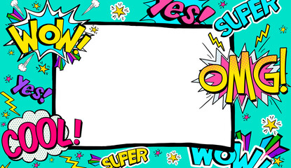 Pop Art background with place for text. Advertising frame. Wow  - obrazy, fototapety, plakaty