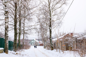 Winter rural street, Vladimir, Russia