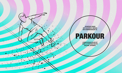 Parkour man jump over an obstacle. Vector outline of Parkour illustration.