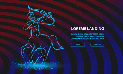 Centaur with a bow, front view. Vector Sagittarius zodiac illustration for Landing Page Template.
