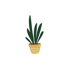 Sansevieria sign. House plant. Flowers in pot. Hand drawn vector doodle illustration