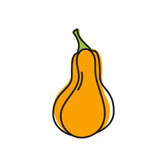 Orange pumpkin vector icon. Symbol of Halloween, Thanksgiving Day. Isolated vegetable on a white background.