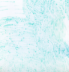 Abstract pattern background. Dotted lines. Defocused blue green stained texture on white surface. Grainy noise creative design on light.