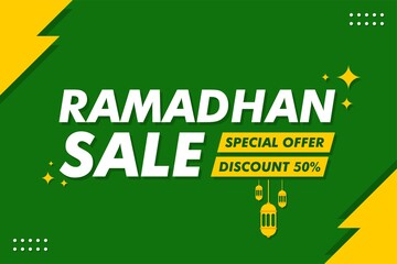Ramadhan Sale Banner - Vector Flat Design Illustration : Suitable for Islamic (Ramadhan) Theme, Business Theme, Promotion (Shopping) Theme, Advertising Theme and Other Graphic Related Assets.