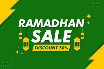 Ramadhan Sale Banner - Vector Flat Design Illustration : Suitable for Islamic (Ramadhan) Theme, Business Theme, Promotion (Shopping) Theme, Advertising Theme and Other Graphic Related Assets.