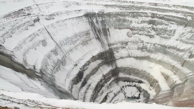 Big Diamond mine  Mirny in Siberia, Russia. Crater in Siberia. big holle in the Earth ground. Amassing industrial site.