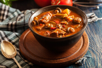 Stew soup with meat potatoes