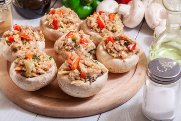 Champignon caps stuffed with minced meat