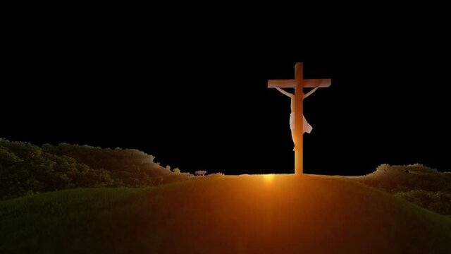 Silhouette of Jesus with Cross over sunset, Luma matte