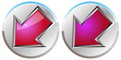 銀赤の左下向き矢印のボタンアイコンオンオフ