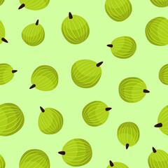 Vector seamless pattern with green gooseberry; berry background for wrapping paper, packaging, greeting cards, posters, banners.