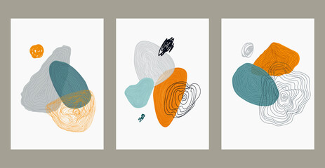 Abstract poster collection. Set of contemporary art print templates. Set of creative hand painted illustration for wall decoration, postcard or brochure design. Vector