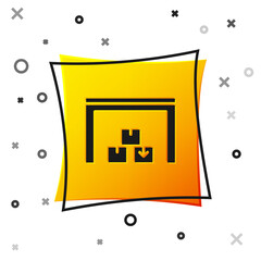 Black Warehouse icon isolated on white background. Yellow square button. Vector.
