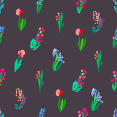 Seamless pattern with flowers, plant vector background.