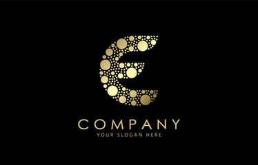 Golden Dots Letter E Logo Design. E Letter Design Vector with Golden Dots. 