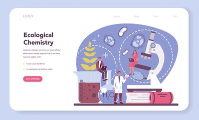 Fototapeta premium Ecologist web banner or landing page. Scientist taking care