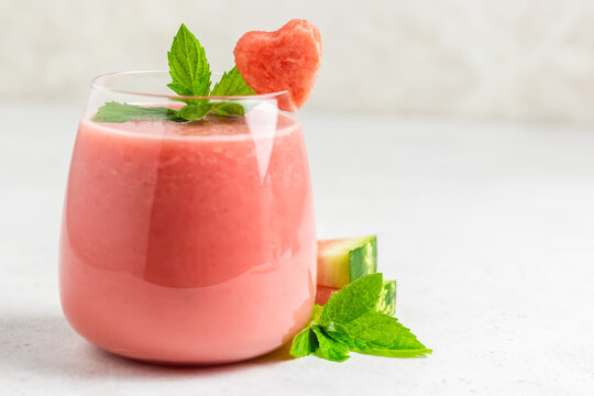 Tropical summer mocktail watermelon smoothie. Space for text.