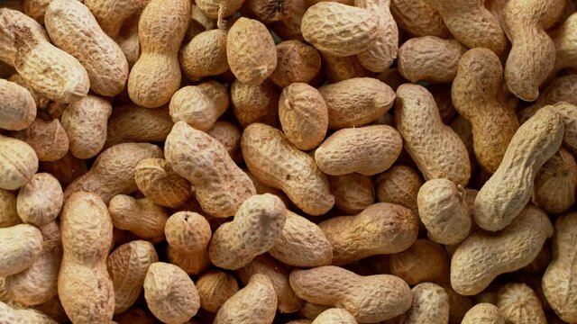 Super Slow Motion Detail Shot of Rotating Peanuts at 1000 fps.