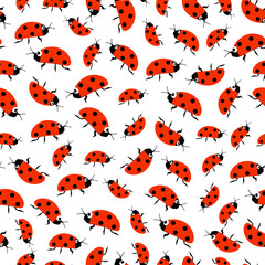 Naklejka na ściany i meble Seamless pattern background with ladybugs. Stylized textile vector illustration