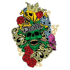Gothic sign with  color skull, grunge vintage design t shirts