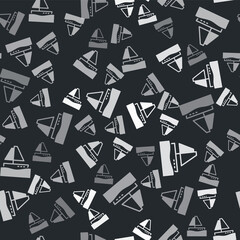 Grey Yacht sailboat or sailing ship icon isolated seamless pattern on black background. Sail boat marine cruise travel. Vector.
