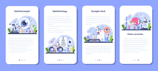 Fototapeta premium Ophthalmologist mobile application banner set. Idea of eyesight check