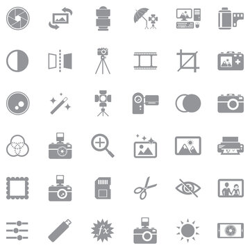Photography Icons. Gray Flat Design. Vector Illustration.