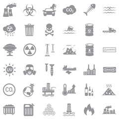 Pollution Icons. Gray Flat Design. Vector Illustration.