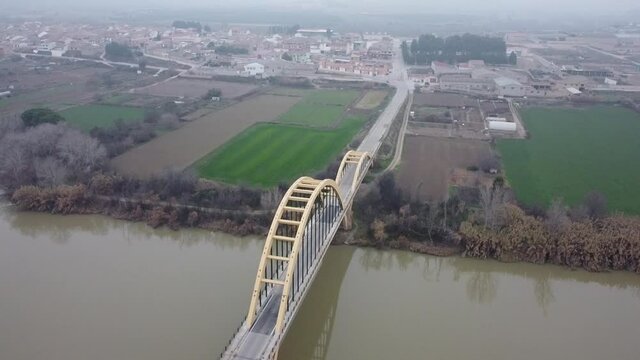 flying over iron bridge in Zaragoza, Spain