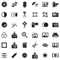 Photography Icons. Black Flat Design. Vector Illustration.