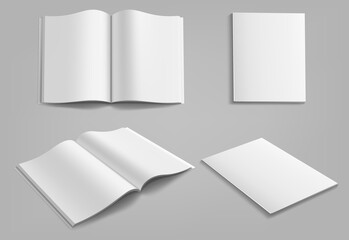 Set of blank magazine, album or book mockup mock up isolated on gray background.