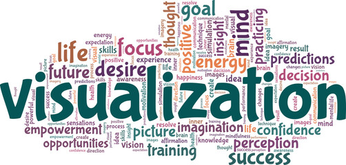 Visualization vector illustration word cloud isolated on a white background.