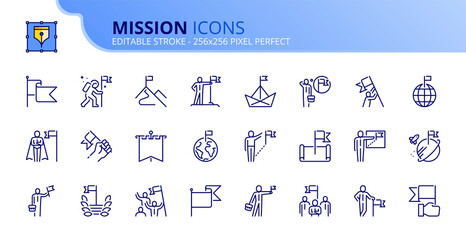 Simple set of outline icons about mission. Business concepts