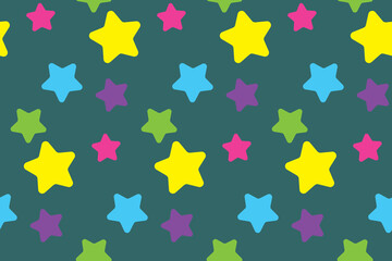 Seamless pattern with stars. Colorful background. Simple creative print for clothes, web, greeting cards, gift wrap and design. Gray, yellow, blue, purple, pink and green colors