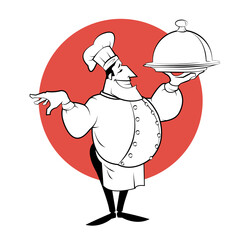 Illustration of cartoon Chef with dish. Sketch illustration. - 404495558