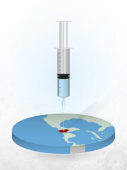 Vaccination of Guatemala, injection of a syringe into a map of Guatemala.