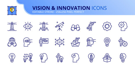 Simple set of outline icons about vision and innovation. Business concepts