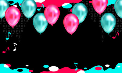 Background with balloons. Vector illustration. TikTok service, Tiktok background, TikTok social media. Blue red colors. TikTok holiday - obrazy, fototapety, plakaty