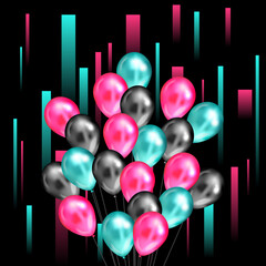 Background with balloons. Vector illustration. TikTok service, Tiktok background, TikTok social media. Blue red colors. TikTok holiday