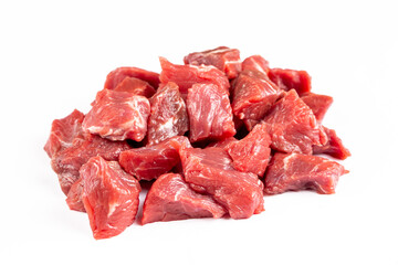 Heap of raw chopped beef isolated on white background